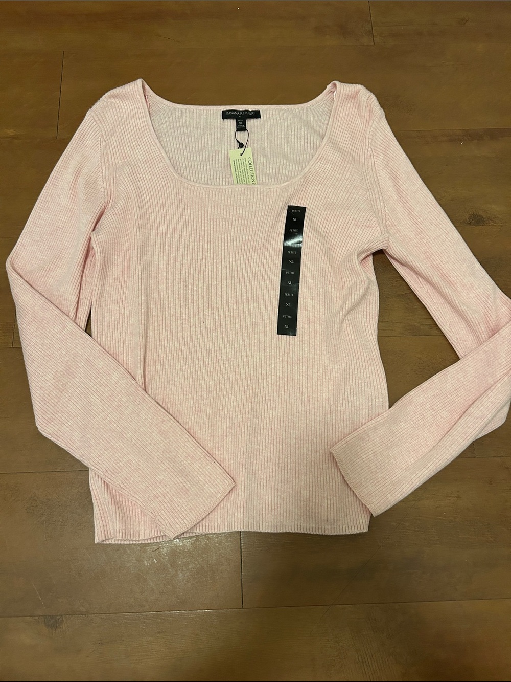 Banana Republic Light Pink Ribbed Scoop Neck Long Sleeve Top
